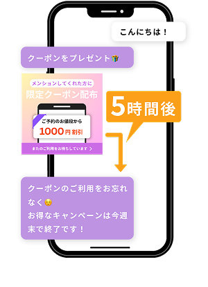 5時間後に自動返信が返ってくるDMのスマホ画面
