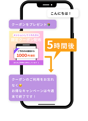 5時間後に自動返信が返ってくるDMのスマホ画面