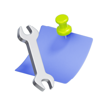 スパナと付箋の3Dイラスト